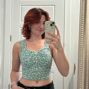 Monteau Mint Floral Tank Top